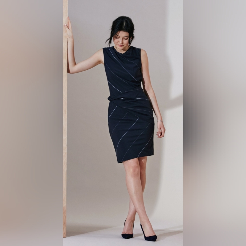 MM. Lafleur The Alex 2.0 navy w/gray striped w/twisted drape sleeveless sz 4